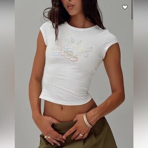 Princess Polly White Crop Top with Pastel Embroidery